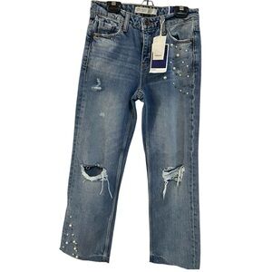 Zara Blue Denim Jeans with Pearl Details